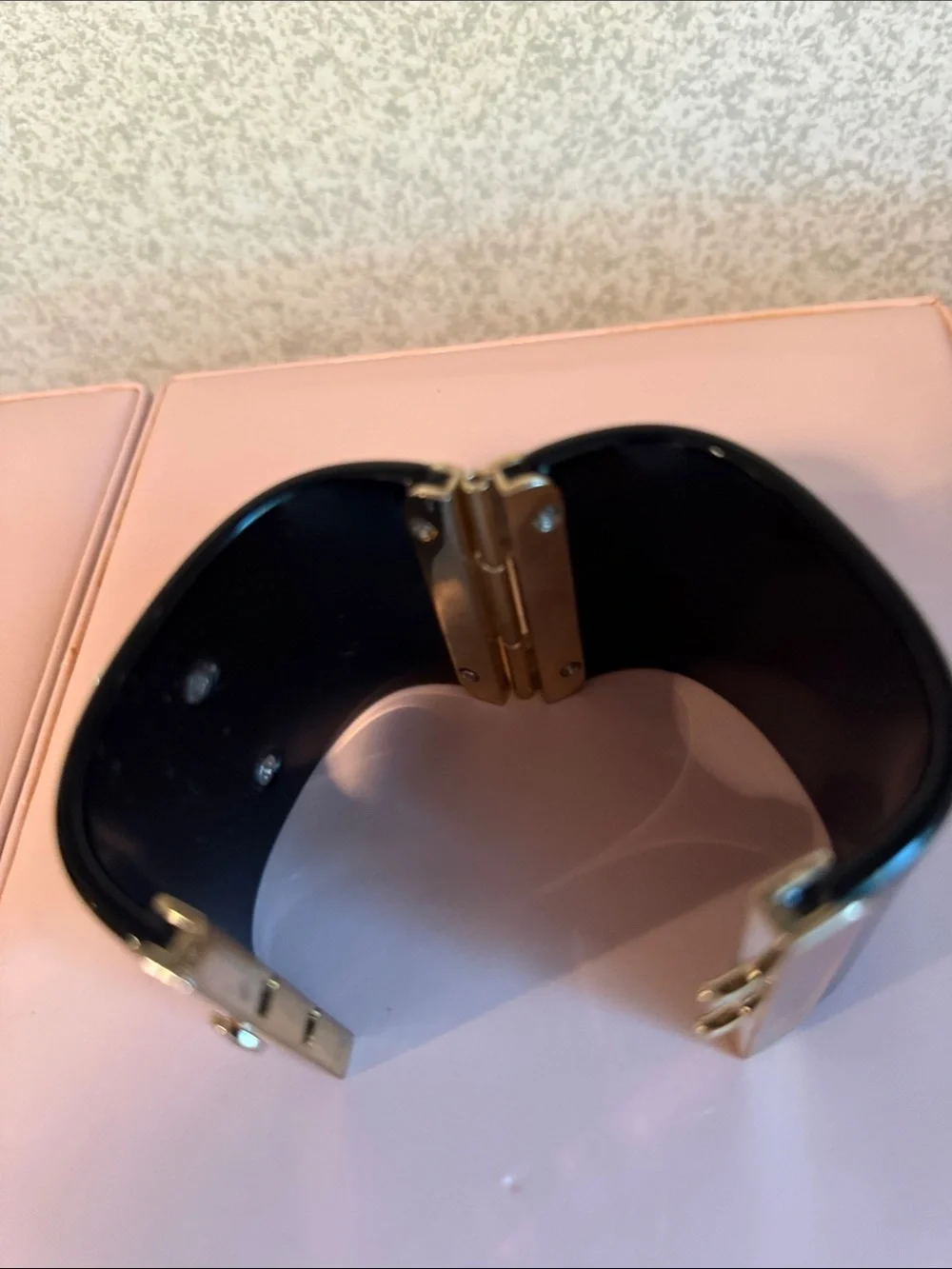 Black Jeweled Bangle Bracelet with Interlocking Logo Accent - Picture 2 of 5